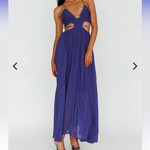 NWT SELFIE LESLIE Tenyl Open Back Strappy Midi Dress Navy